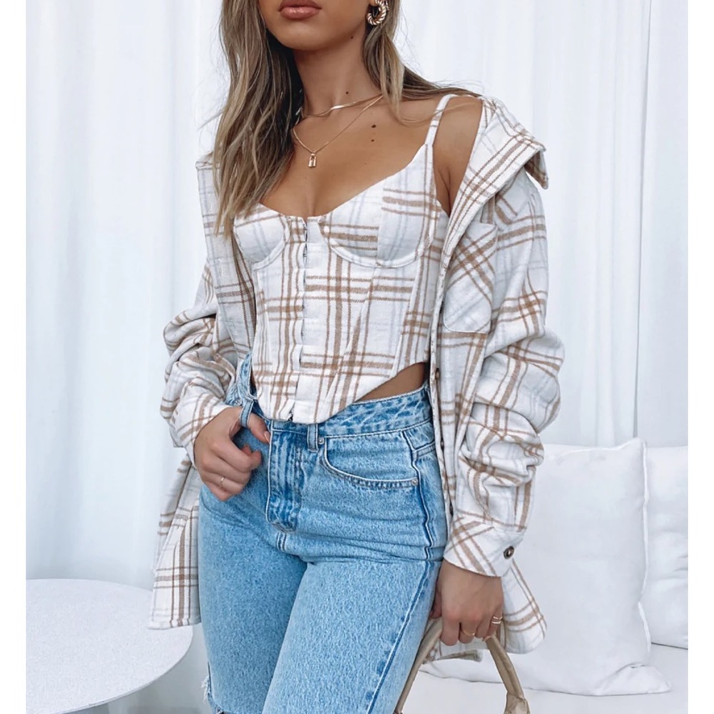 White Fox Choose Me Plaid Bustier NWT